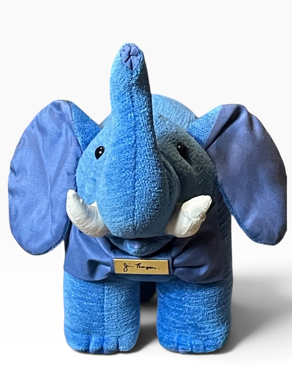 Jim Thompson Designer Blue Chenille Bow Tie Cute Home Decor Elephant Plush